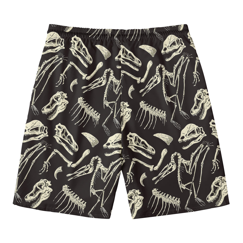 Monochrome Dinosaur Fossil Pattern Print Men's Swim Trunks