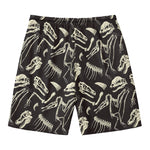 Monochrome Dinosaur Fossil Pattern Print Men's Swim Trunks