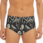 Monochrome Dinosaur Fossil Pattern Print Men's Triangle Swim Briefs