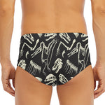 Monochrome Dinosaur Fossil Pattern Print Men's Triangle Swim Briefs