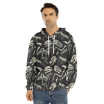 Monochrome Dinosaur Fossil Pattern Print Men's Velvet Pullover Hoodie