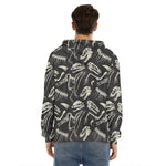 Monochrome Dinosaur Fossil Pattern Print Men's Velvet Pullover Hoodie