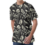 Monochrome Dinosaur Fossil Pattern Print Men's Velvet T-Shirt