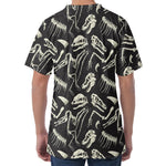 Monochrome Dinosaur Fossil Pattern Print Men's Velvet T-Shirt