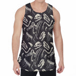 Monochrome Dinosaur Fossil Pattern Print Men's Velvet Tank Top