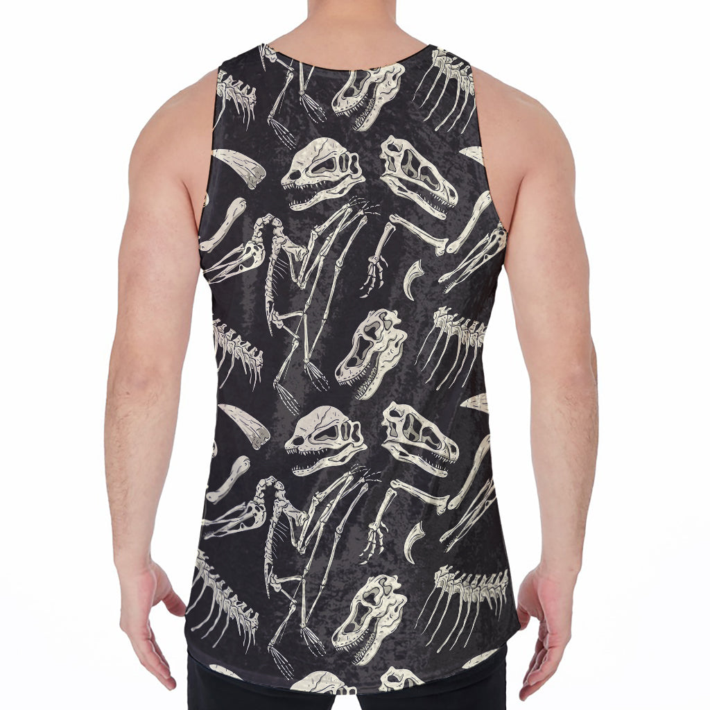 Monochrome Dinosaur Fossil Pattern Print Men's Velvet Tank Top