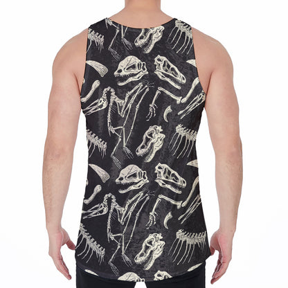 Monochrome Dinosaur Fossil Pattern Print Men's Velvet Tank Top