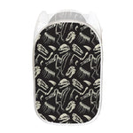 Monochrome Dinosaur Fossil Pattern Print Mesh Laundry Hamper
