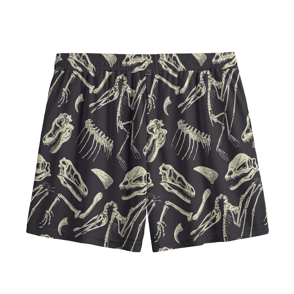 Monochrome Dinosaur Fossil Pattern Print Mesh Shorts