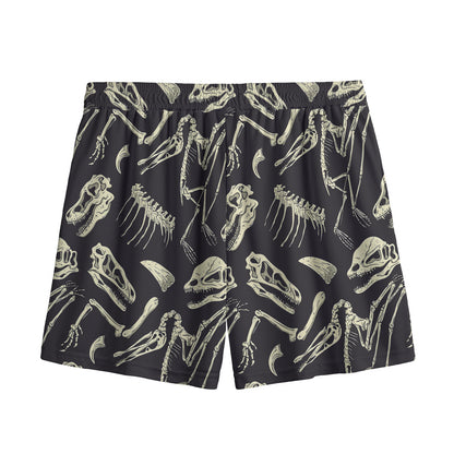 Monochrome Dinosaur Fossil Pattern Print Mesh Shorts
