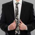 Monochrome Dinosaur Fossil Pattern Print Necktie