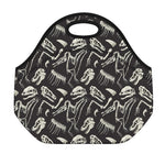 Monochrome Dinosaur Fossil Pattern Print Neoprene Lunch Bag