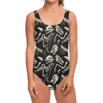 Monochrome Dinosaur Fossil Pattern Print One Piece Swimsuit