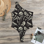 Monochrome Dinosaur Fossil Pattern Print One Shoulder Bodysuit