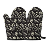 Monochrome Dinosaur Fossil Pattern Print Oven Mitts