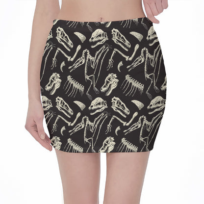 Monochrome Dinosaur Fossil Pattern Print Pencil Mini Skirt