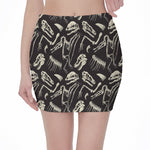 Monochrome Dinosaur Fossil Pattern Print Pencil Mini Skirt