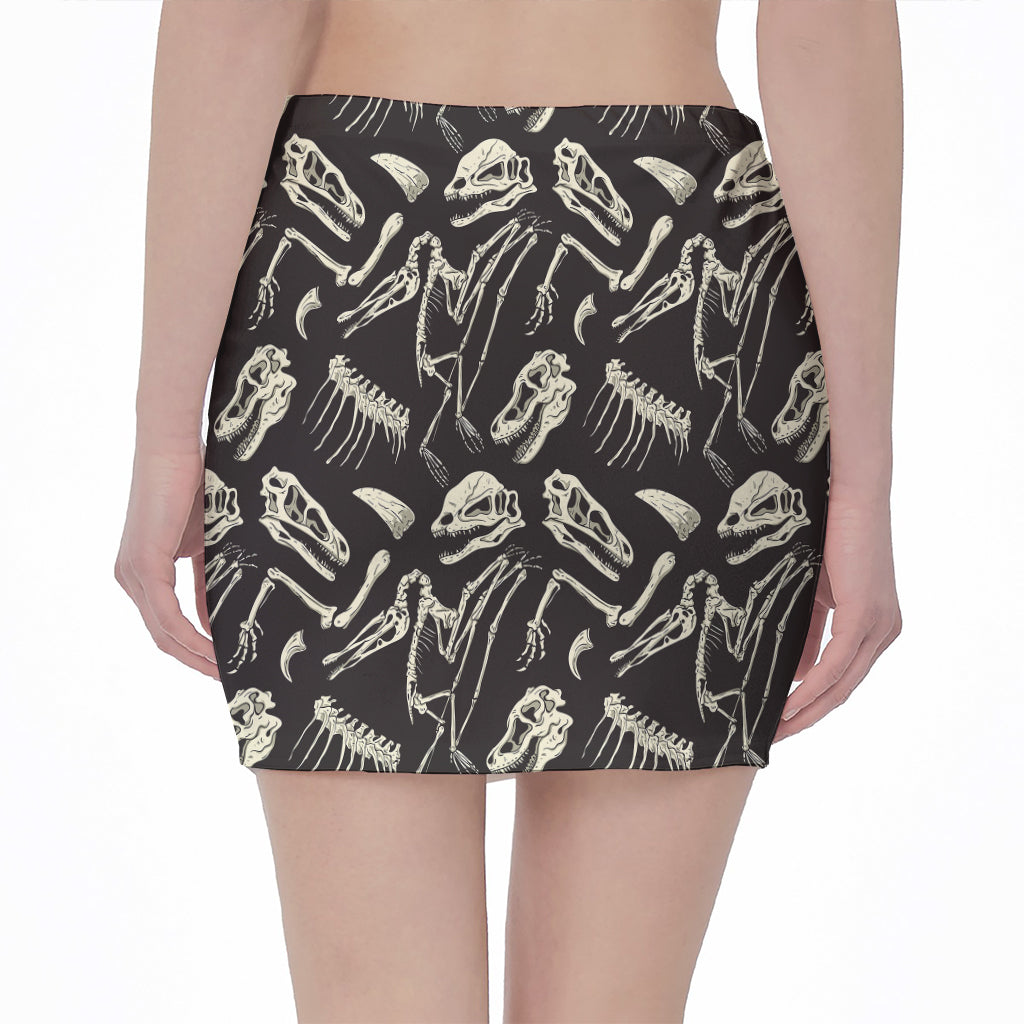 Monochrome Dinosaur Fossil Pattern Print Pencil Mini Skirt