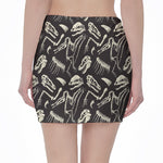 Monochrome Dinosaur Fossil Pattern Print Pencil Mini Skirt