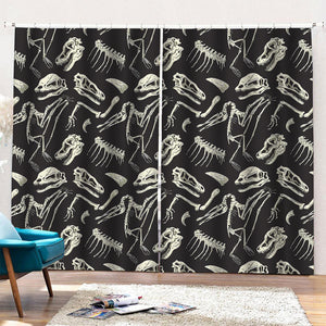 Monochrome Dinosaur Fossil Pattern Print Pencil Pleat Curtains