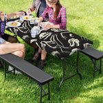 Monochrome Dinosaur Fossil Pattern Print Picnic Table Cover