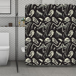Monochrome Dinosaur Fossil Pattern Print Polyester Shower Curtain