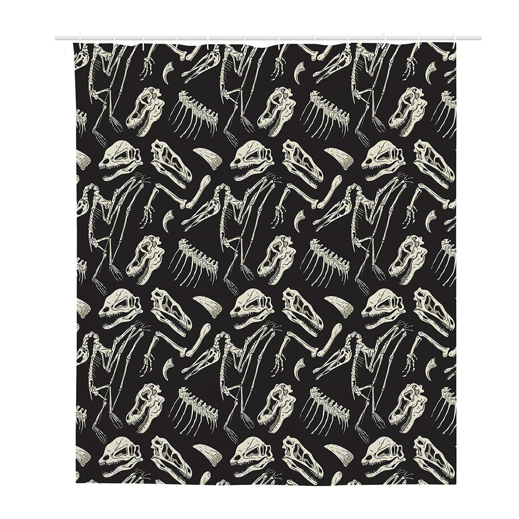 Monochrome Dinosaur Fossil Pattern Print Polyester Shower Curtain