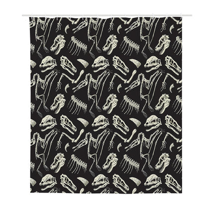 Monochrome Dinosaur Fossil Pattern Print Polyester Shower Curtain