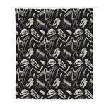 Monochrome Dinosaur Fossil Pattern Print Polyester Shower Curtain