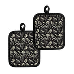 Monochrome Dinosaur Fossil Pattern Print Pot Holders