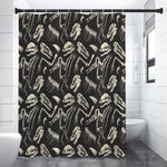 Monochrome Dinosaur Fossil Pattern Print Premium Shower Curtain