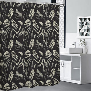 Monochrome Dinosaur Fossil Pattern Print Premium Shower Curtain