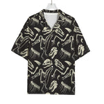 Monochrome Dinosaur Fossil Pattern Print Rayon Hawaiian Shirt