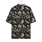 Monochrome Dinosaur Fossil Pattern Print Rayon Hawaiian Shirt