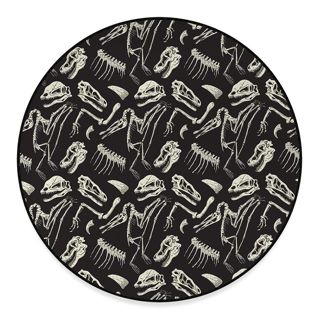 Monochrome Dinosaur Fossil Pattern Print Round Floor Mat