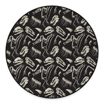 Monochrome Dinosaur Fossil Pattern Print Round Floor Mat