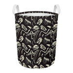 Monochrome Dinosaur Fossil Pattern Print Round Laundry Basket