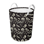 Monochrome Dinosaur Fossil Pattern Print Round Laundry Basket