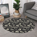 Monochrome Dinosaur Fossil Pattern Print Round Rug