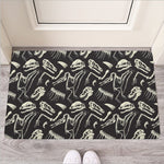Monochrome Dinosaur Fossil Pattern Print Rubber Doormat