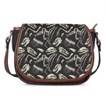 Monochrome Dinosaur Fossil Pattern Print Saddle Bag