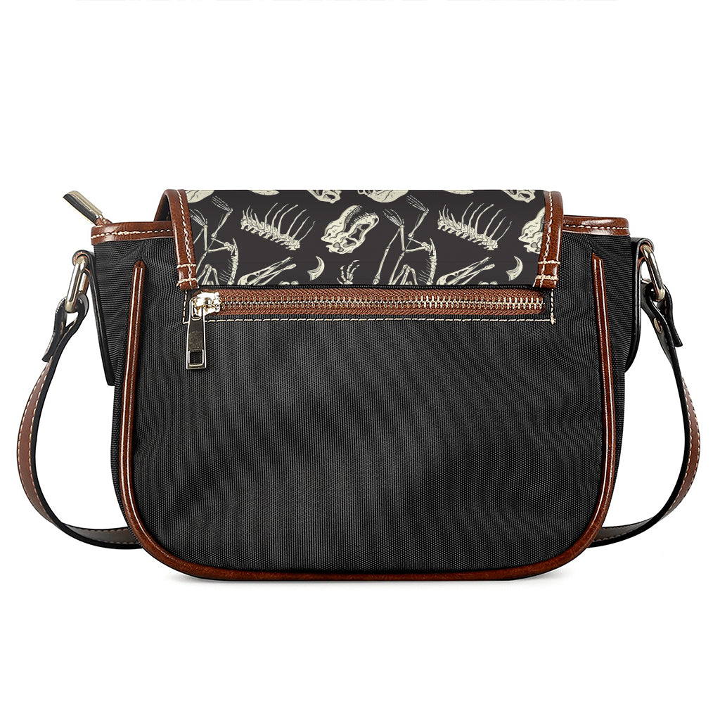 Monochrome Dinosaur Fossil Pattern Print Saddle Bag