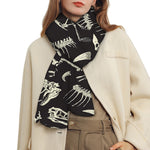 Monochrome Dinosaur Fossil Pattern Print Scarf