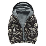Monochrome Dinosaur Fossil Pattern Print Sherpa Lined Zip Up Hoodie