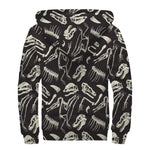 Monochrome Dinosaur Fossil Pattern Print Sherpa Lined Zip Up Hoodie
