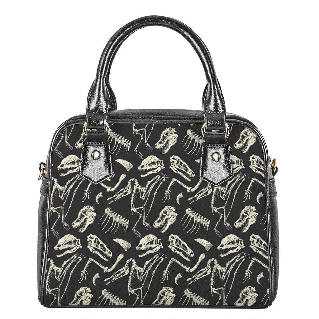 Monochrome Dinosaur Fossil Pattern Print Shoulder Handbag