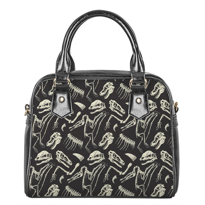 Monochrome Dinosaur Fossil Pattern Print Shoulder Handbag