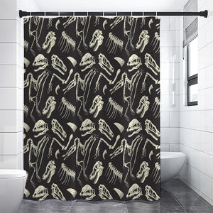 Monochrome Dinosaur Fossil Pattern Print Shower Curtain