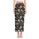 Monochrome Dinosaur Fossil Pattern Print Side Slit Maxi Skirt