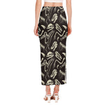 Monochrome Dinosaur Fossil Pattern Print Side Slit Maxi Skirt